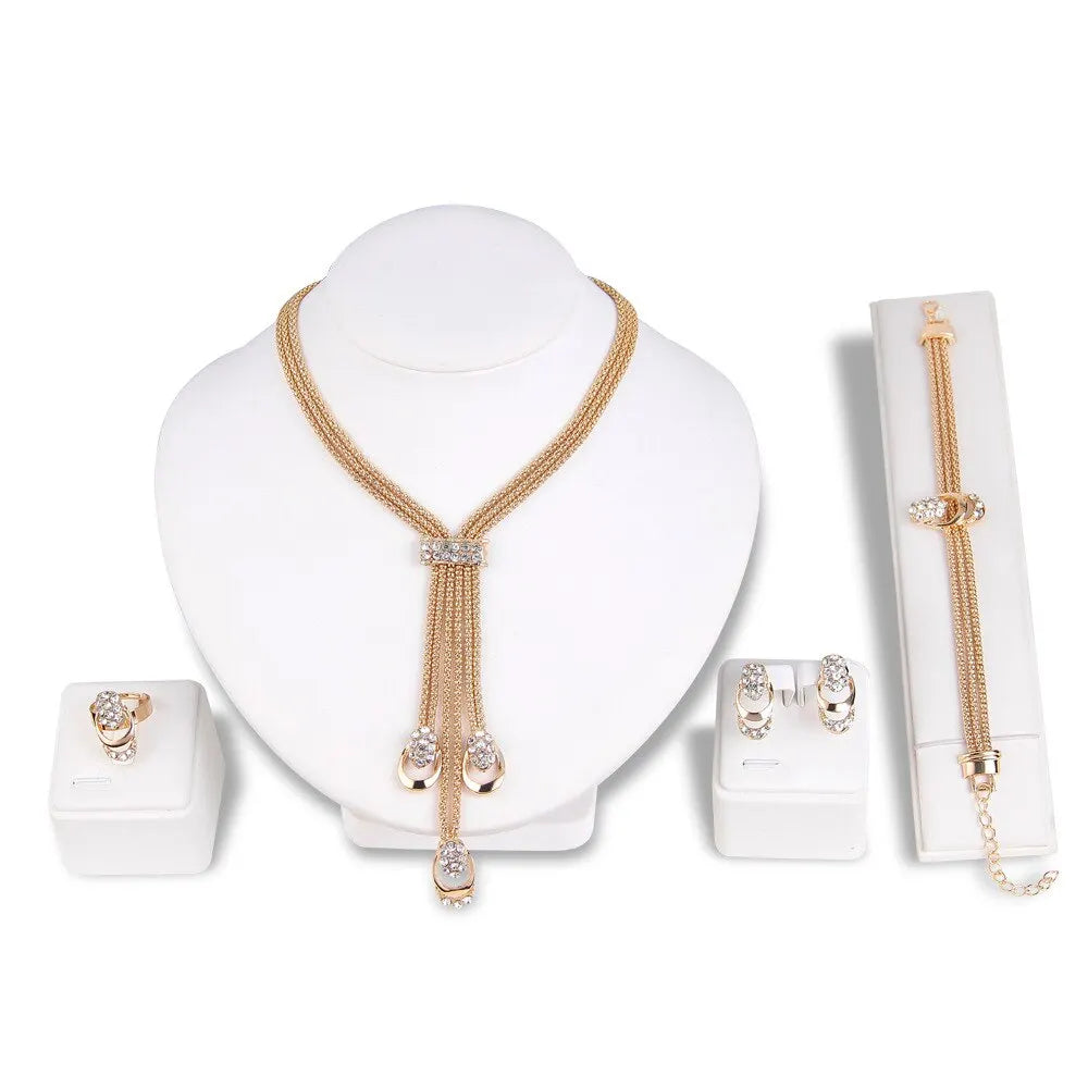 4Pcs Jewelry Set Rings Necklace Earrings Bracelet For Women