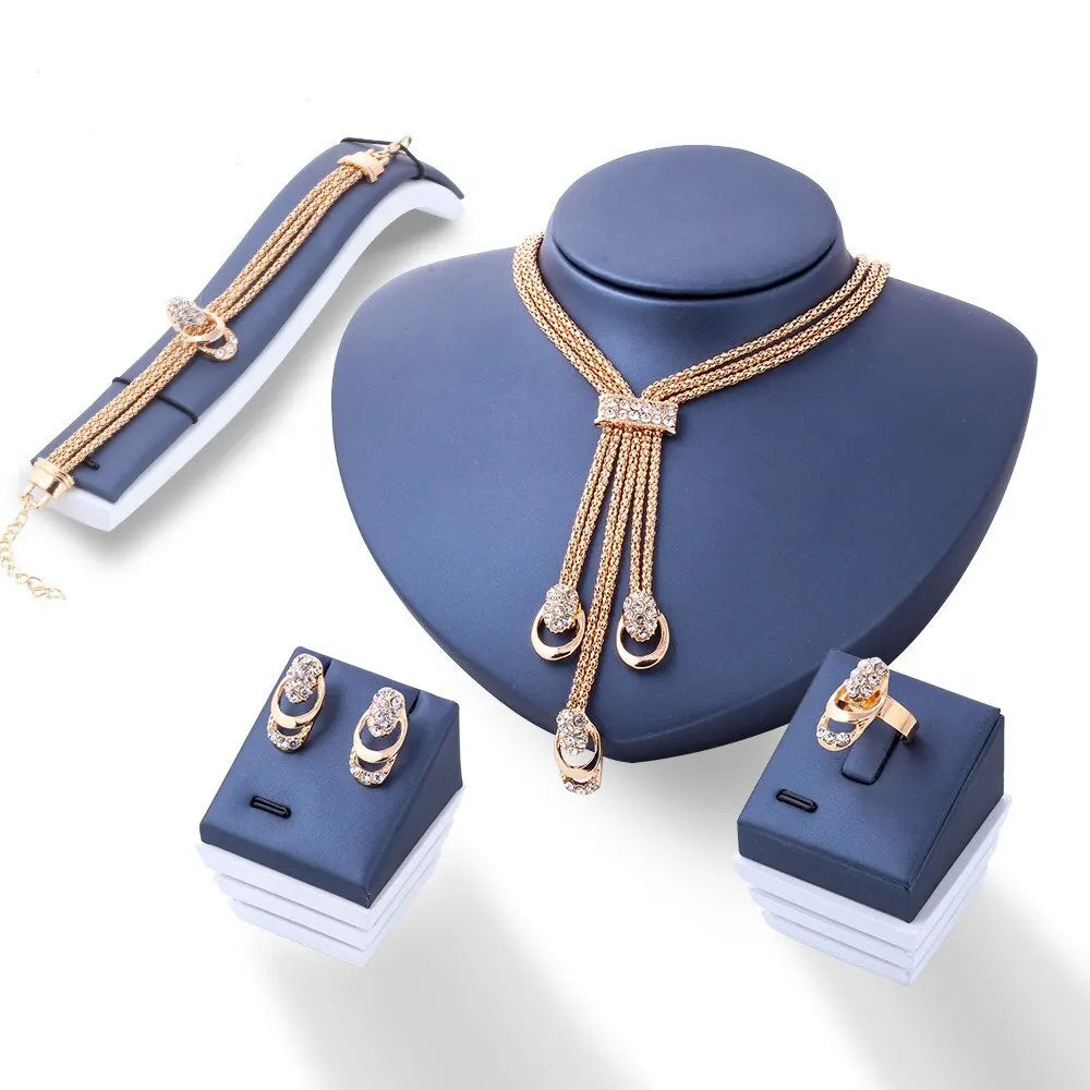 4Pcs Jewelry Set Rings Necklace Earrings Bracelet For Women