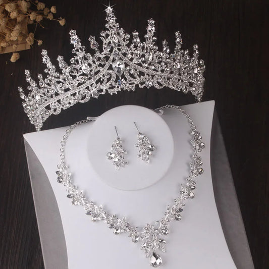 Luxury Silver Color Crystal Leaves Bridal Jewelry