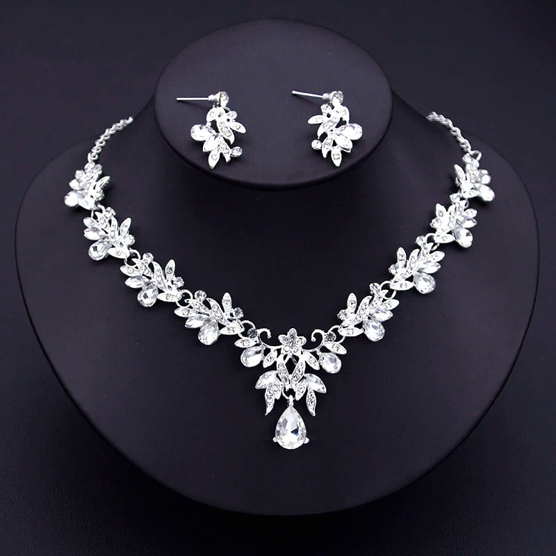 Luxury Bridal Jewelry Sets for Women Flower Necklace Earring