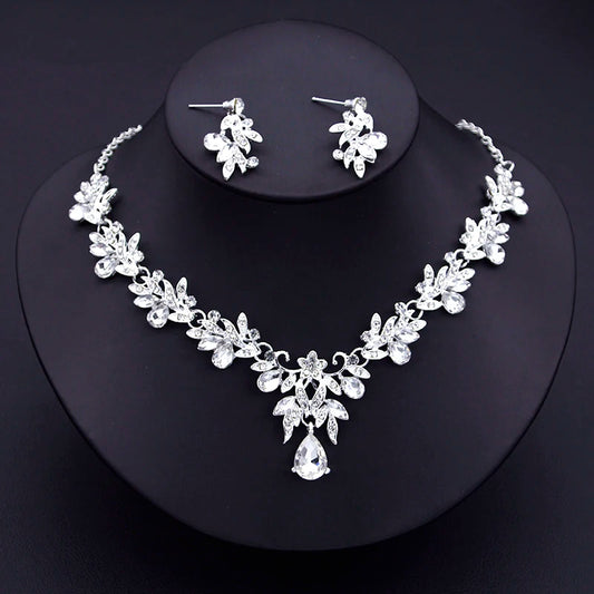 Luxury Bridal Jewelry Sets for Women Flower Necklace Earring