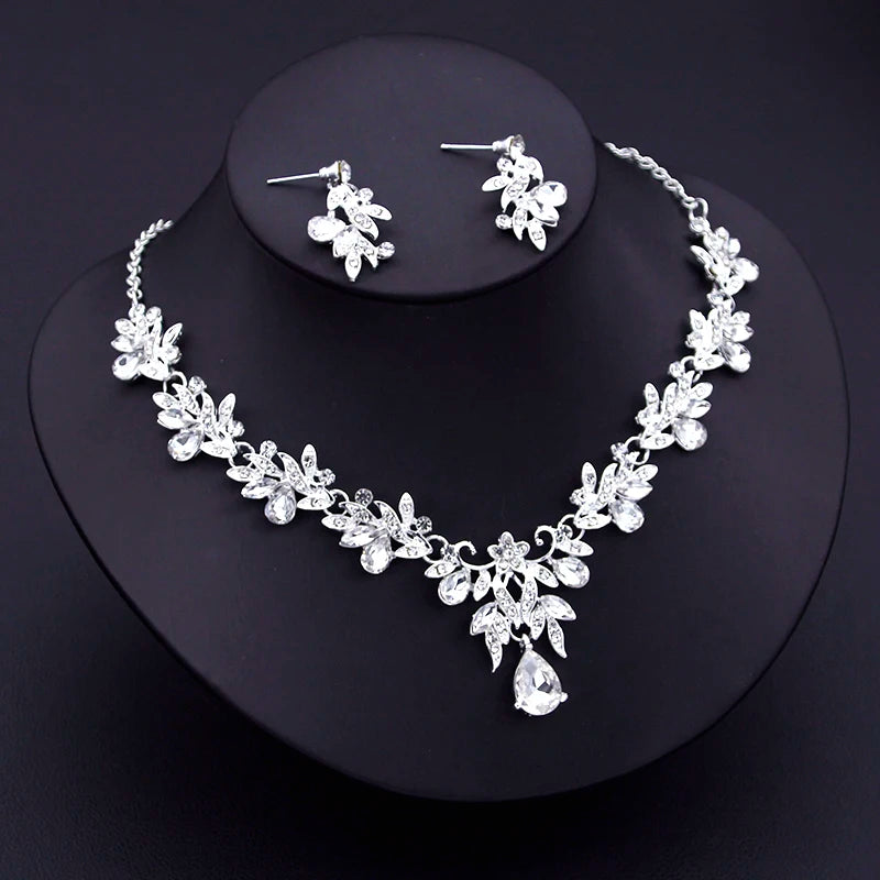 Luxury Bridal Jewelry Sets for Women Flower Necklace Earring