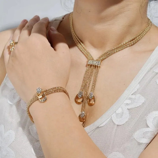 4Pcs Jewelry Set Rings Necklace Earrings Bracelet For Women