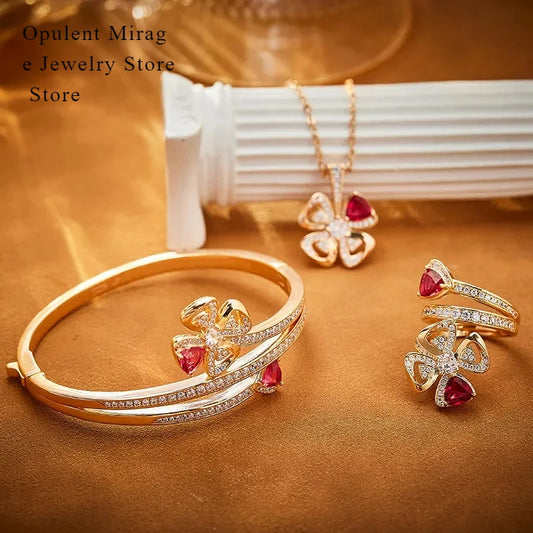 S 925 Luxurious Set of Rose Colored Rings, Bracelets, and Necklaces.