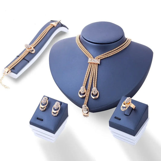 4Pcs Jewelry Set Rings Necklace Earrings Bracelet For Women
